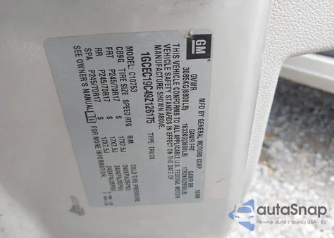 2009 Chevrolet Silverado 1500 Work Truck from USA, damaged, VIN 1GCEC19C49Z126175